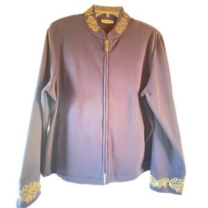 Drapers & Damons navy blue and gold sequined detailing‎ zip down jacket soft